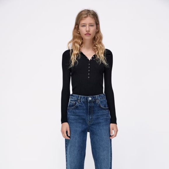 NWT, ZARA RIBBED KNIT POLO, L - Picture 1 of 1